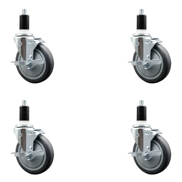 Service Caster 5'' Thermoplastic Rubber Swivel 1-3/8'' Expanding Stem Caster Set with Brake, 4PK SCC-EX20S514-TPRB-TLB-138-4 - main